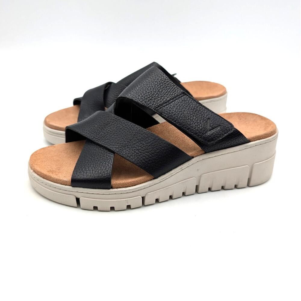 Vionic Uptown Sunset Slide Sandals Women's Black Leather Size US8.5 EU39